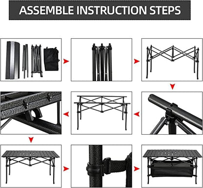 Jorunb Large Foldable Table,Portable Camping Table,Picnic Table,Backpacking Table with Storage Waterproof Pocket,for Outdoor BBQ,Cookout,Picnic,Beach,Camping and Beach 95 * 55 * 50CM