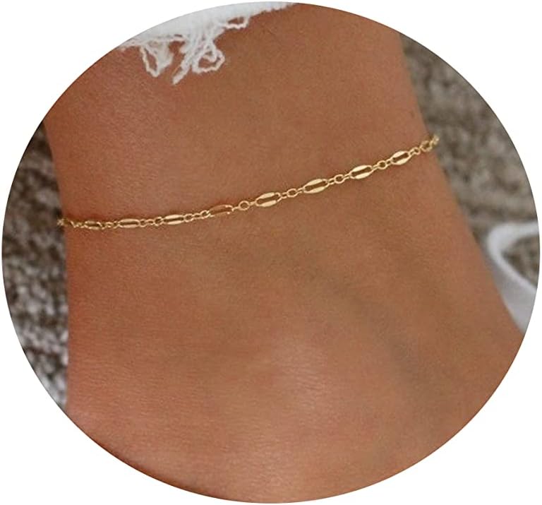 Tasiso Dainty Ankle Bracelets for Women 14K Gold Plated Paper Clip Figaro Satellite Beaded Link Chain Anklets Simple Cuban Lip Chain Anklet Bracelet Summer Beach Foot Jewelry Gift