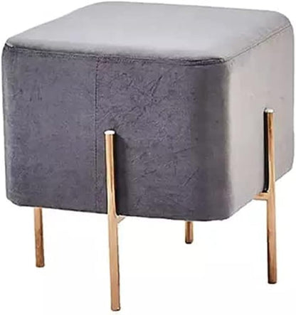 Angela Square Shape Ottoman Upholstered Velvet Fabric Footstool Comfortable Golden Metal Stool (Blue)