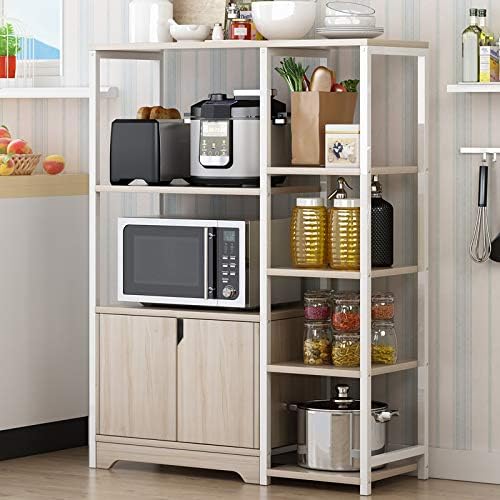 Kitchen Storage Cabinet with Door and Shelves, 4-Tier Microwave Oven Stand,Freestanding Storage Shelves for Kitchen, Bathroom, Home, Living Room,Beige