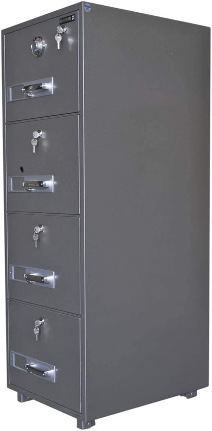 Mahmayi Secureplus 680-4Dk 4 Drawer Fire Filing Cabinet 222Kgs - Secure Steel Safe with Centralized Lock, Stylish Grey Finish for Office Use and Document Protection (4 Drawers, Key + Dial)