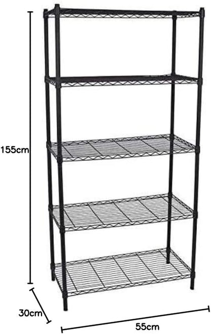 BEONE 5-Tier Wire Storage Shelving Rack Unit for Home Bathroom Kitchen, 5 Shelves Metal Kitchen (5-Tier, Black) Black 7323