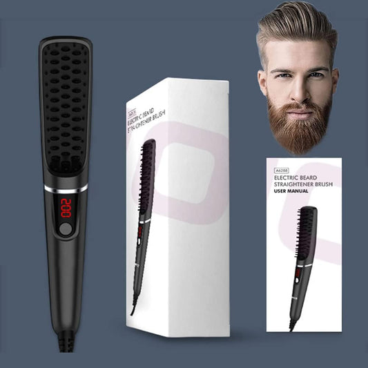 Beard Straightener Brush for Medium Long Beard,Ionic Beard Straightening comb with 6 Adjustable Temperatures Setting & LED Display & Anti-Scald,Portable Frizz-Free Hair/Beard Care Silky Comb