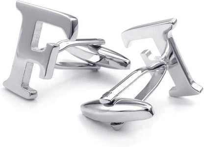 HONEY BEAR Men's Stainless Steel Alphabet Cufflinks with Wrist Collar Wedding Gift