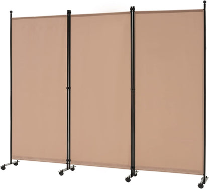 Spurgehom 3 Panel Rolling Room Divider, Folding Partition Privacy Screens, Freestanding Fabric Room Panel, Portable Folding Wall Divider for Office, Room,Restaurant, Hospital (Beige)