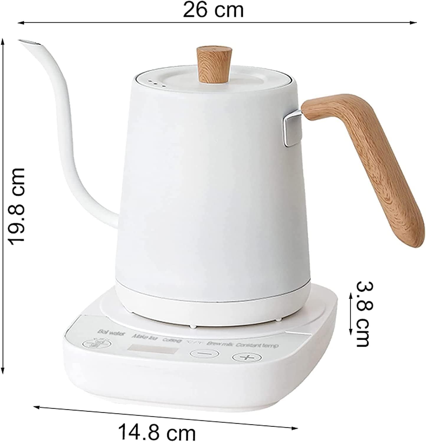 Jorunb Gooseneck Electric Kettle Temperature Control 0.8L, 4 Modes Pour Over Coffee and Tea Kettle Wood Handle, 100% Stainless Steel Inner with Leak Proof Design, 1000W Rapid Heating