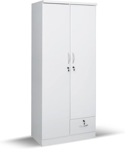 Karnak 2 Door Wooden Wardrobe,Cabinet,Cupboard Of Engineered Wood With 1 Lockable Drawer Perfect Modern Stylish Heavy Duty Color (White..)