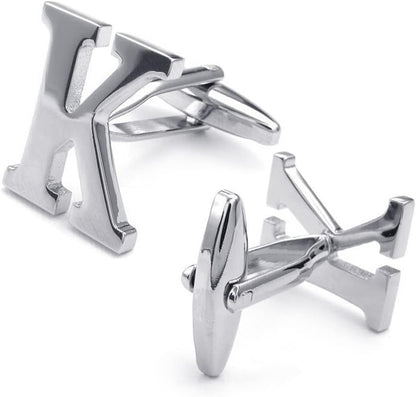 HONEY BEAR Men's Stainless Steel Alphabet Cufflinks with Wrist Collar Wedding Gift