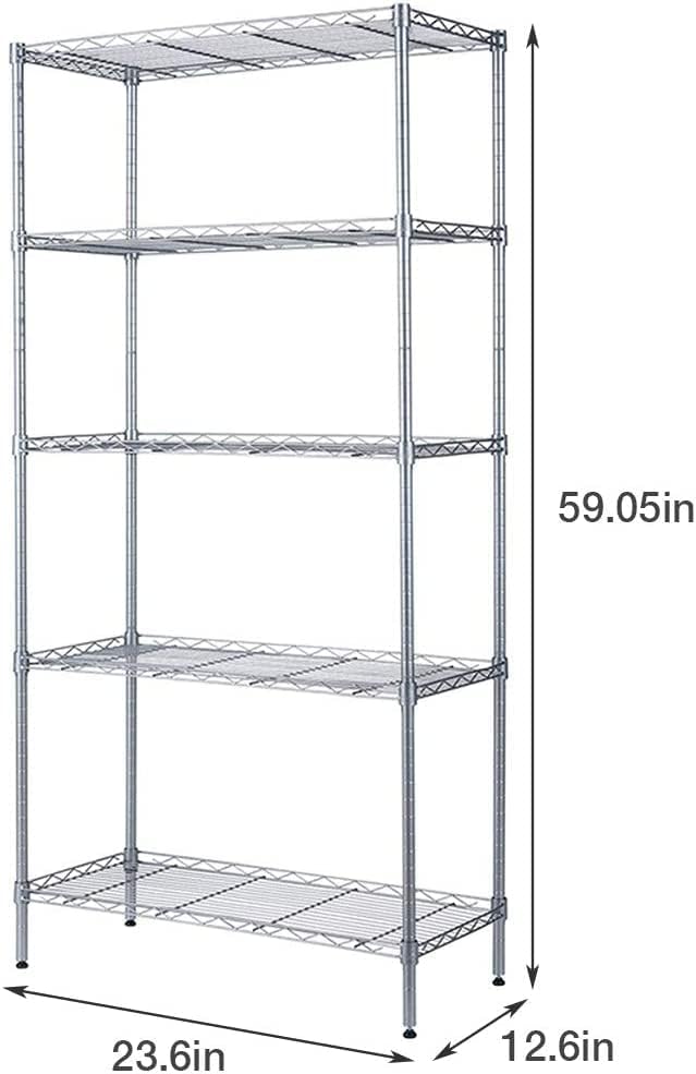 Forthcan 5 Tier Shelving Unit Adjustable Wire Shelves Organizer Shelf Rack Heavy Duty Storage Unit (Silver)