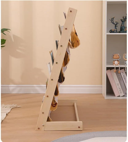 Bookshelf for Kids, Baby Bookshelf 6 Tier Kids Book Shelf Natural Beige Sling Book Rack for Kids Bedroom Playroom Toy Storage (Wood: 29.5" L)