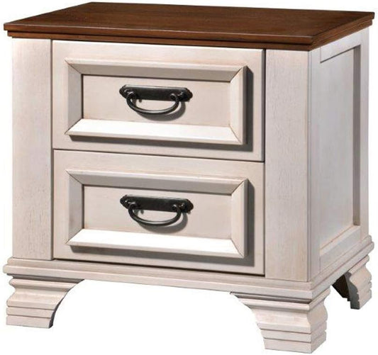 Danube Home Jennifer Night Stand Set of 2, A'mica Walnut/Frost White - H58 x W40 x D60 cm