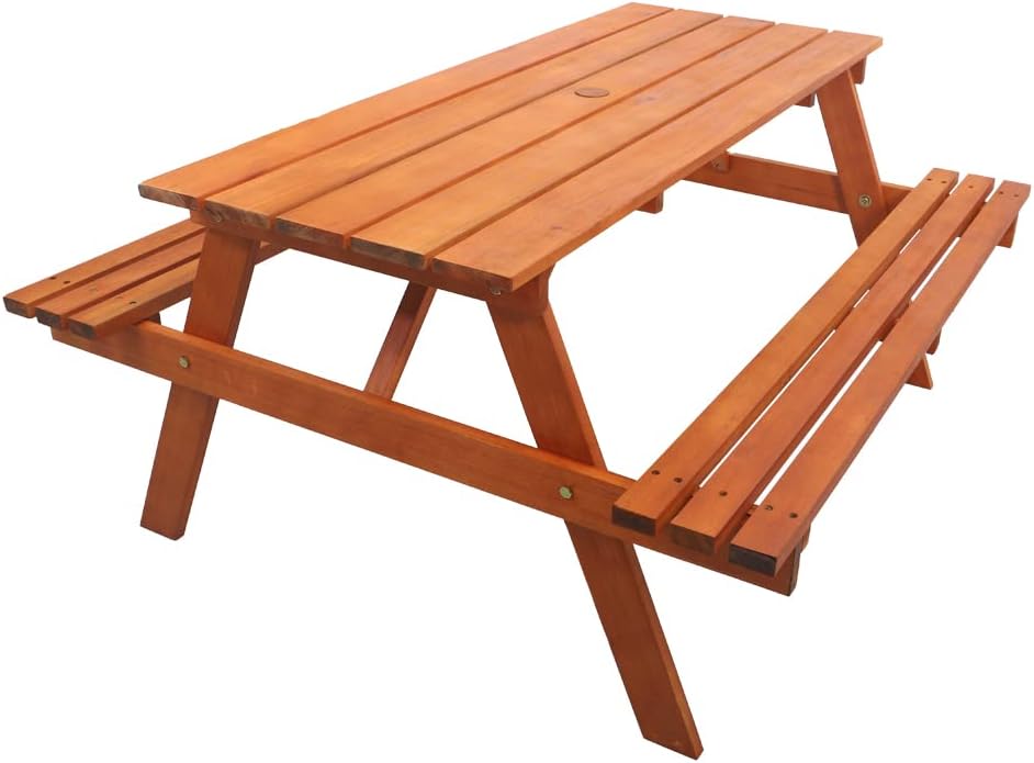 Yatai Outdoor Acacia Wood Table & Bench Set With Umbrella Hole, Kids Backyard Furniture A-shape frame Bench Outdoor Backyard Garden Furniture Picnic table