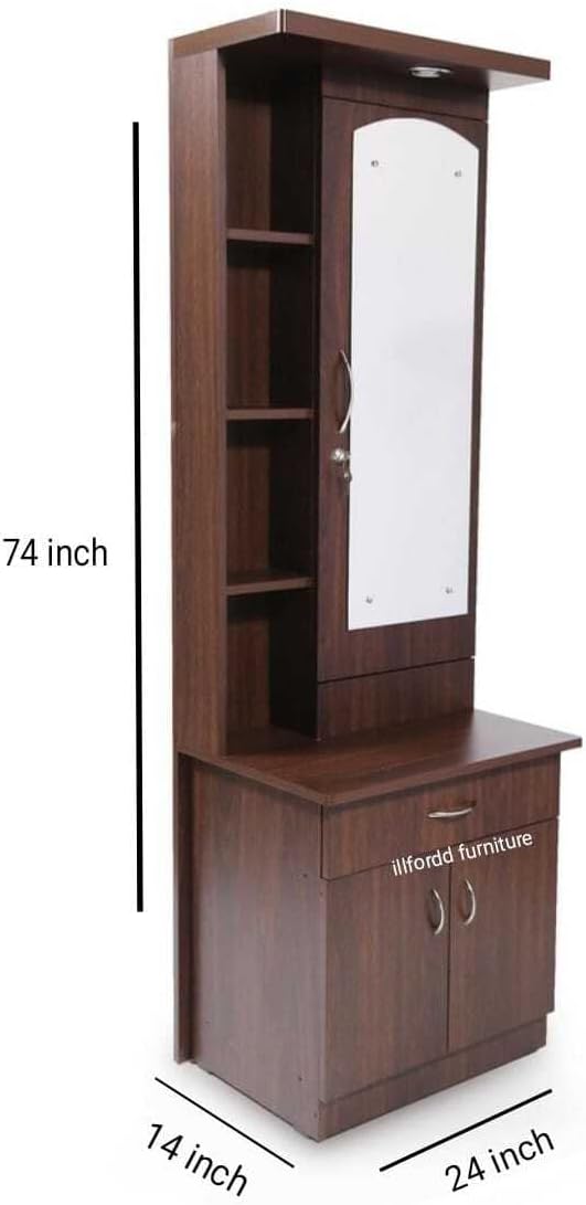 illfordd furniture Dressing Table with Mirror and Storage Cupboard (Color-Light Brown)