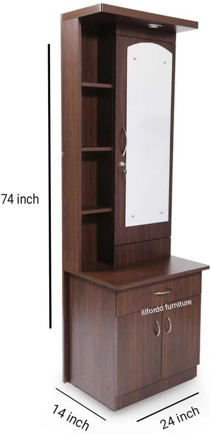 illfordd furniture Dressing Table with Mirror and Storage Cupboard (Color-Light Brown)