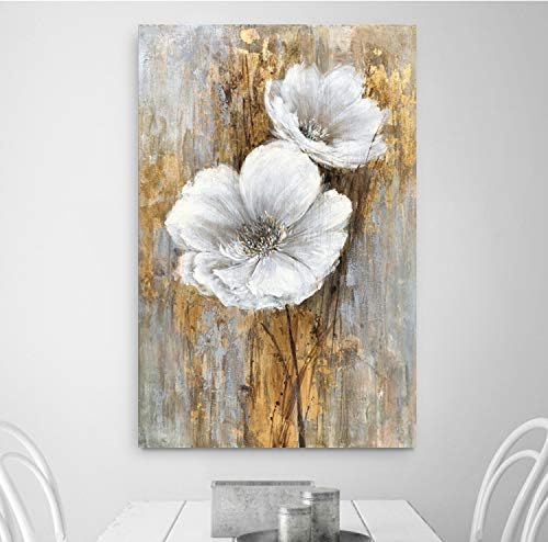 Yihui Arts Abstract Landscape Canvas Art Hand Painted 3D Tree Paintings with Gold Foil for Wall Decor Modern Artwork Pictures Living Room Bedroom Decoration