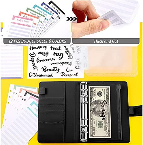 MATHARAGO Budget Binder, Cash Envelopes for Budgeting, Money Organizer for Cash, 12Pcs Budget Binder with Cash Envelopes, Marble 6-Ring Money Saving Binder(Marble-Grey)