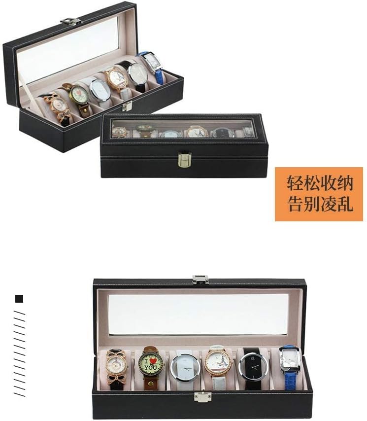 6 Wrist Watches Box Window organizer Box for Save 6Wrist Watches Case Boxes jewelry Display Case Storage Holder (Black)