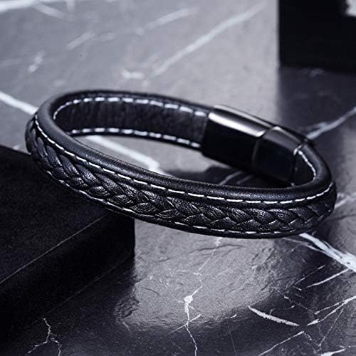 Tomovely 4Pcs Mens Leather Bracelets Black Bracelet Leather for Men Women Steel Magnetic Clasp Braided Cuff Bracelets