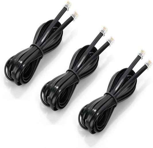 Seefeful (3 Pack) RJ12 Cable Phone Cord RJ12 6P6C Male to Male Straight Wired for Both Data and Voice Use Black - 10 Feet