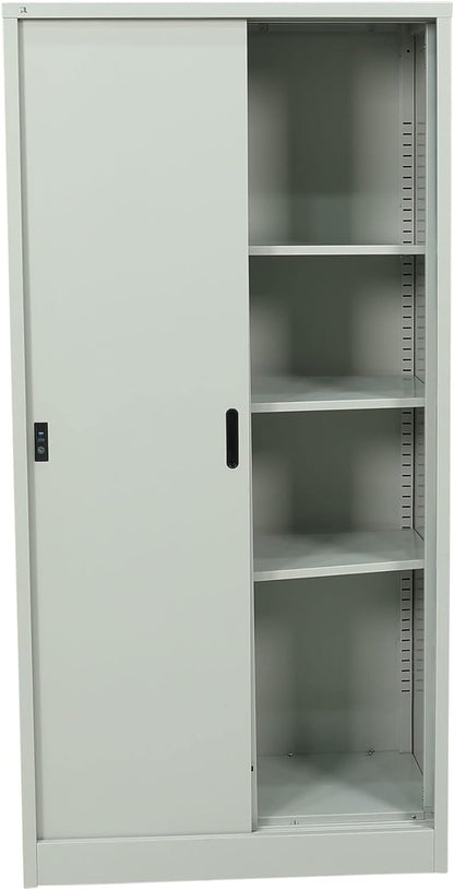 RIGID Steel Cupboard Sliding Door, Steel Filing Cupboard, Cabinet with Shelves Storage (White)