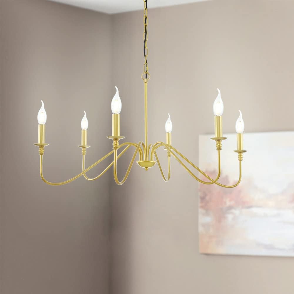 Miluolan Gold Chandelier, 6-Light Modern Chandelier for Dining Room, Bedroom, Foyer, Living Room, Kitchen Island, Entryway, Office, Bar,Farmhouse Decor