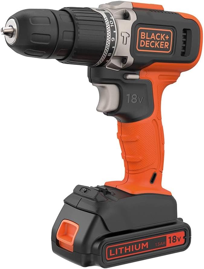 BLACK+DECKER 18V 1.5Ah 650 RPM Combi Hammer Drill with 2 Batteries in Kitbox for Metal, Wod & Masonry Drilling & Screwdriving/Fastening, Orange/Black - BCD003C2K-GB