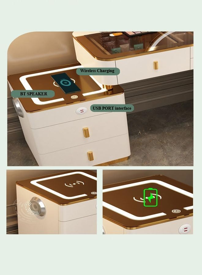 Makeup Vanity Table Dressing Table Flip Mirror With Drawers And Chair With BT Speaker,wireless charger and USB port