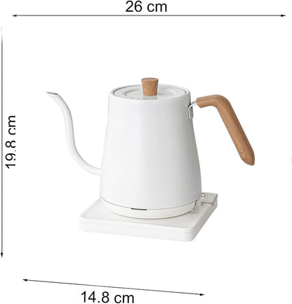 Jorunb Gooseneck Electric Kettle Temperature Control 0.8L, 4 Modes Pour Over Coffee and Tea Kettle Wood Handle, 100% Stainless Steel Inner with Leak Proof Design, 1000W Rapid Heating