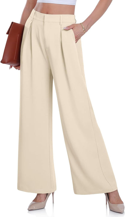 DACESLON Women's 2023 Causal Wide Leg Pants High Elastic Waisted in The Back Business Work Trousers Long Straight Suit Pants