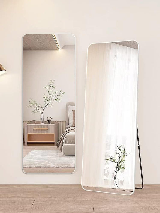 Full Length Mirror 16.7" x 60" Arched Aluminum alloy Large Standing Dressing Mirror Hanging Leaning Against Wall Mounted Mirror with Stand for Bedroom Locker Room Living Room (60"X16.6", White)