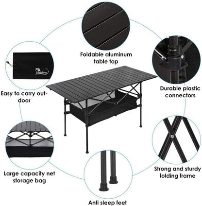 AUTOYSUR Folding Wooden Camping Table Portable Picnic Table w/Carry Bag Roll-up Bamboo Tabletop Outdoor Travel Camping Table (Coffee)