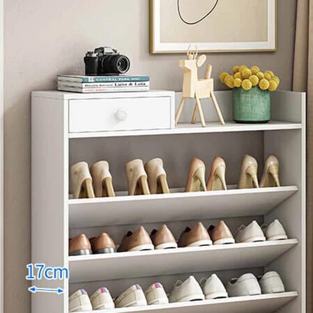 LEDIN Shoe Shelf - Nordic Multi-Purpose Storage Cabinet Change Shoe Stool Modern Storage Stool Multifunctional Shoe Rack Storage Organizer 17x116x73cm (White)