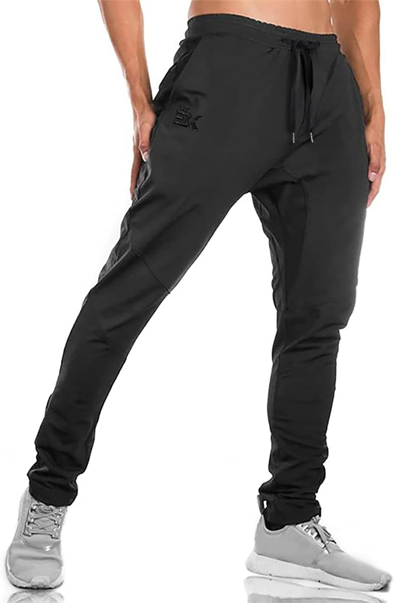 BROKIG Men's Athletic Running Sport Pants, Casual Gym Pants with Zipper Pockets