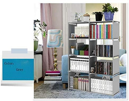 Multi-Function Book Shelf, Double Row 4-Tier Bookshelf Bookcase with 8-Cube Shelves, Simple Assembly Storage Organizer Shelf