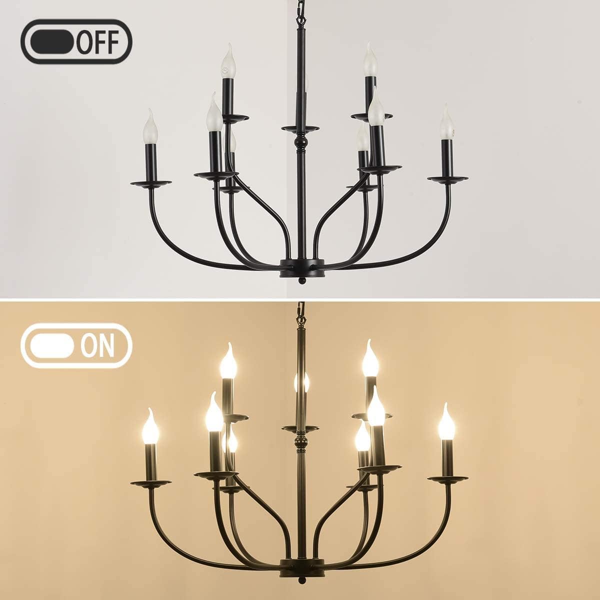 Ganeed Famhouse Chandelier 9-Light Black Classic Candle Pendant Light Fixture Hanging Light Vintage Ceiling Chandelier for Dining Room,Kitchen,Bedroom,Foyer,Living Room