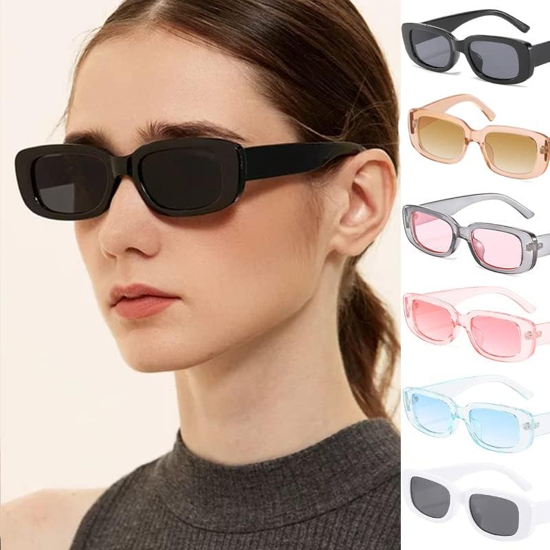 Retro Rectangle Sunglasses Women and Men Vintage Small Square Sun Glasses Protection Glasse, UV400 Protection Glasse, Vintage Driving Glasses 90’s Fashion Narrow Square Frame