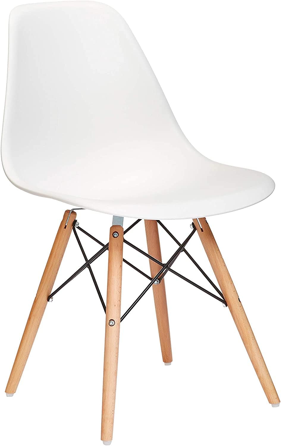 Mahmayi Eames Style Chair with Walnut Wood Legs Eiffel Dining Room Chair - Lounge Chair Without Arms Chair Seat Wooden Wood Dowel Leg Eiffel Legged Base Molded Plastic Seat Dining Chair - White