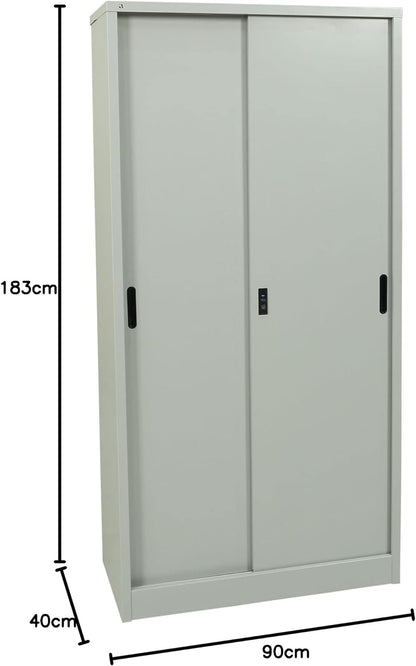 RIGID Steel Cupboard Sliding Door, Steel Filing Cupboard, Cabinet with Shelves Storage (White)