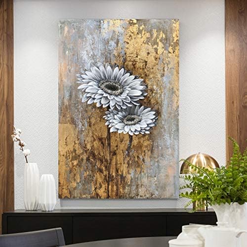 Yihui Arts Abstract Landscape Canvas Art Hand Painted 3D Tree Paintings with Gold Foil for Wall Decor Modern Artwork Pictures Living Room Bedroom Decoration