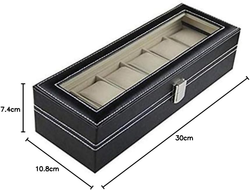 6 Wrist Watches Box Window organizer Box for Save 6Wrist Watches Case Boxes jewelry Display Case Storage Holder (Black)