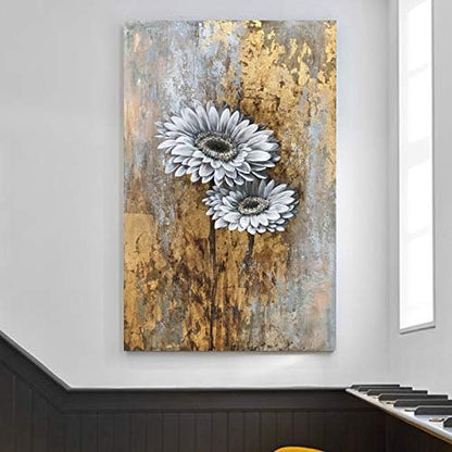 Yihui Arts Abstract Landscape Canvas Art Hand Painted 3D Tree Paintings with Gold Foil for Wall Decor Modern Artwork Pictures Living Room Bedroom Decoration