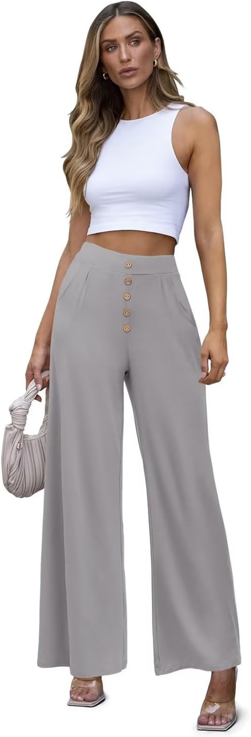 JZC Women's Wide Leg Casual Pants Cross Waist Palazzo Lounge Pajama Flowy Pants Yoga Sweatpants with Pockets