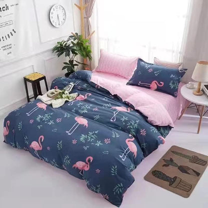 Golden Home King Size/Single Size Bedsheet duvet cover pillow case 6pcs One Set High Cotton Quality Bedding Set Kids' Duvet Covers (Blue＆Pink, Single Size)