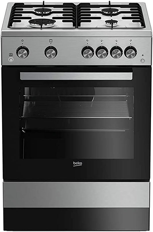 Beko 60 X 60 Cm, 4 Gas Burners Free Standing Gas Cooker, Inox Fsgt61121DXL."Min 1 year manufacturer warranty"