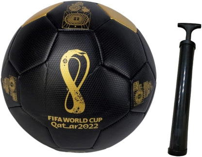 FIFA World Cup Football with Inflatable Pump, Pro Football Size 5, Excellent Bounce and Shape Retention,Official Match Professional High Grade PU Leather Black & Gold