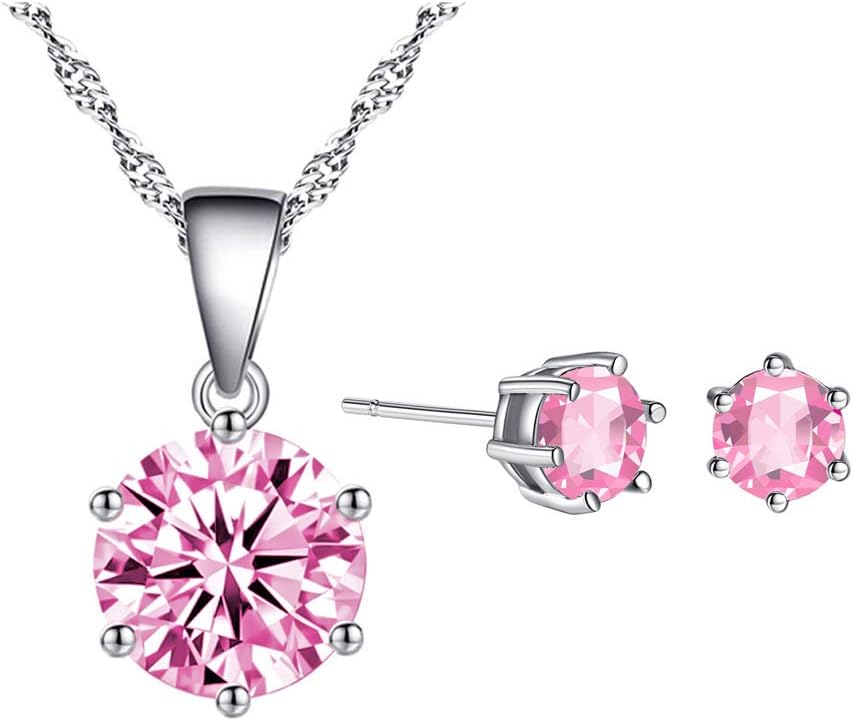 Simple Elegant Cubic Zirconia Jewelry Set - Simulated Diamond Necklace and Stud Earring Set Women Jewelry Gift