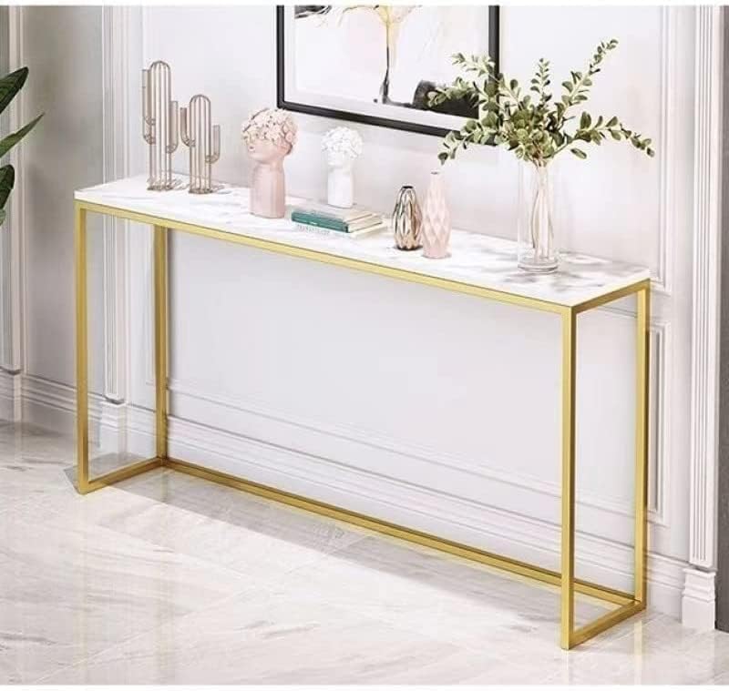 LEDIN Console Table for Entryway, Faux Marble Sofa Table with Golden Frame for Living Room Office Gold (Gold 100x97x24)