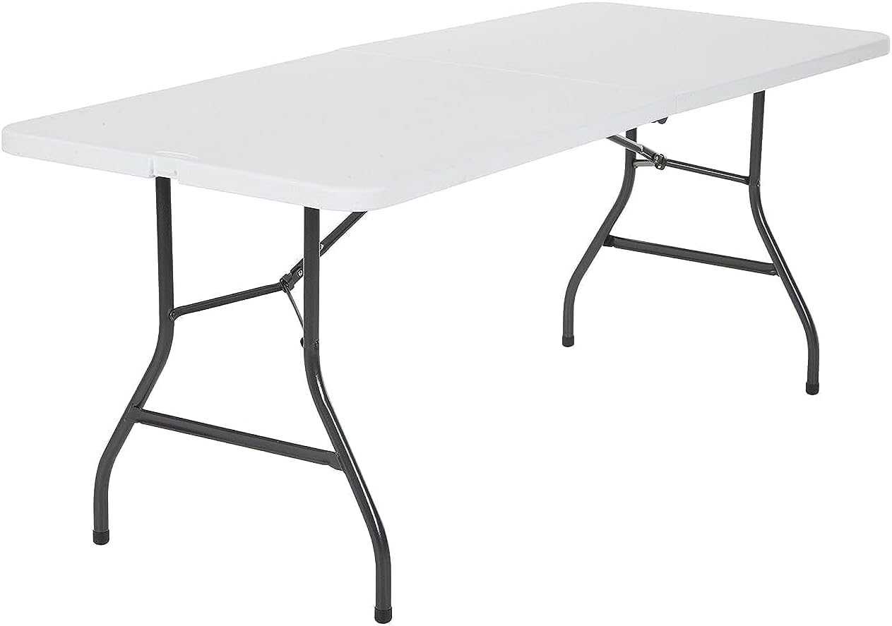 6FT Folding Picnic Table for Outdoor, Portable Fold-in-Half Plastic Dining Picnic Party Table with Carrying Handle (A)