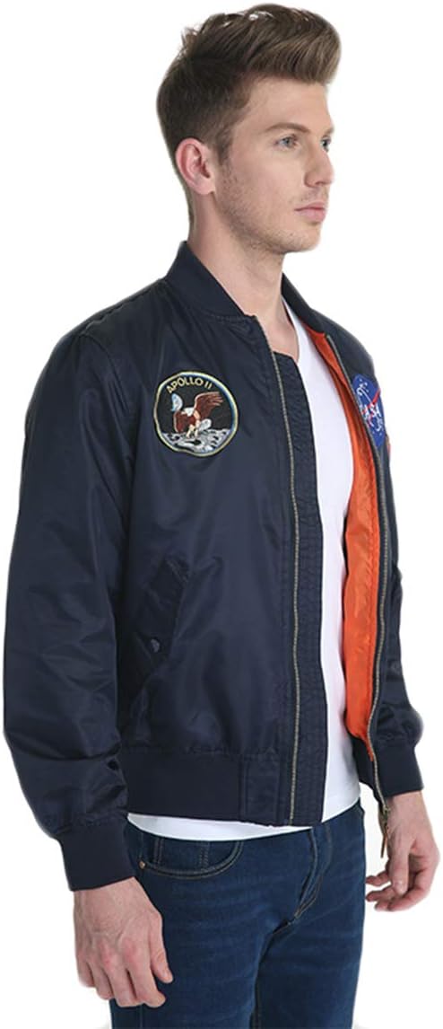 CORIRESHA Mens Apollo NASA Patches Slim Fit Bomber Jackets Windbreaker