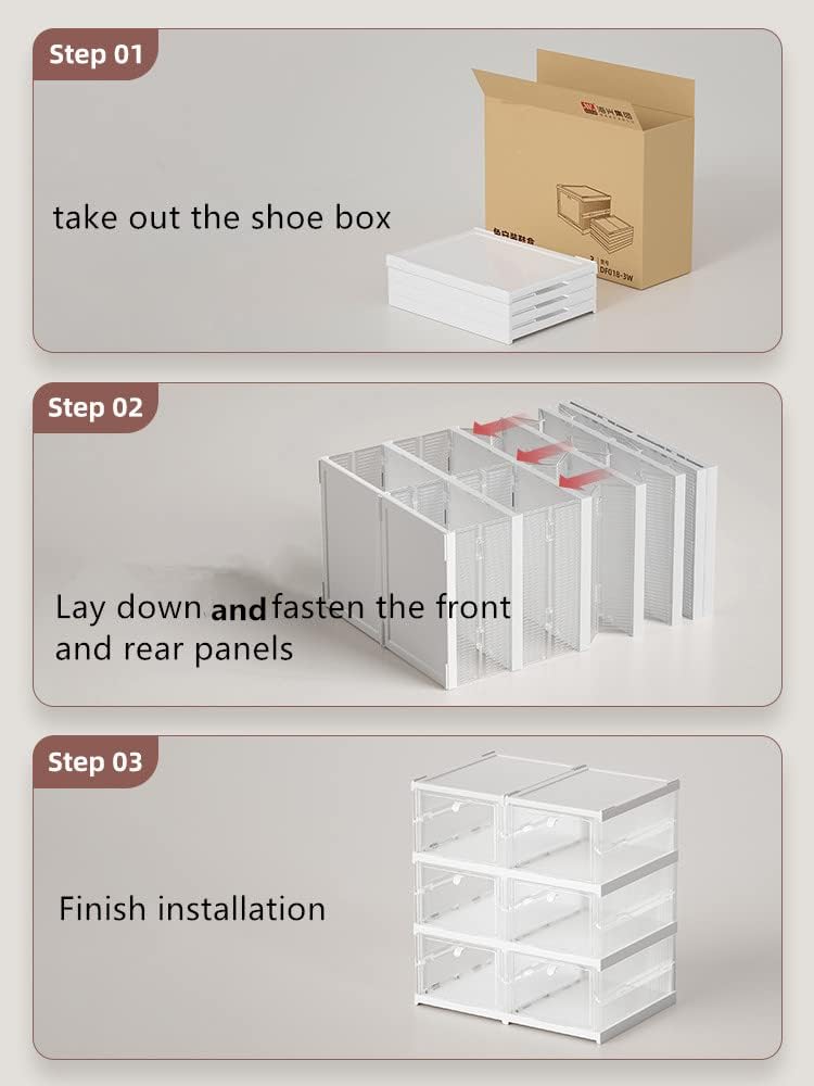 3 Pack Shoe Storage Box, Installation-free Foldable Shoes Organizer,Clear Plastic Stackable Shoes Container for Closet,Sneaker Box Bins